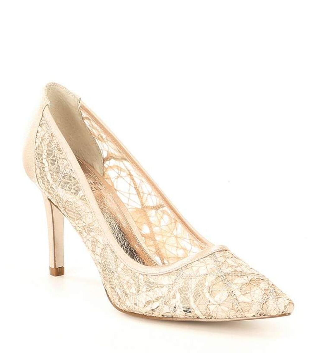 Adrianna Papell Fabric Lace Pumps Heels Hazyl Leather Outsole Sz 7.5 Ivory New